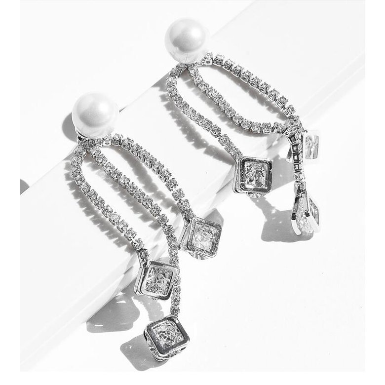 Wholesale New style 925 sterling silver Zircon Pearls Dangle Earrings for Women Box Chain Long Tassel Earring Jewelry VGE099 1