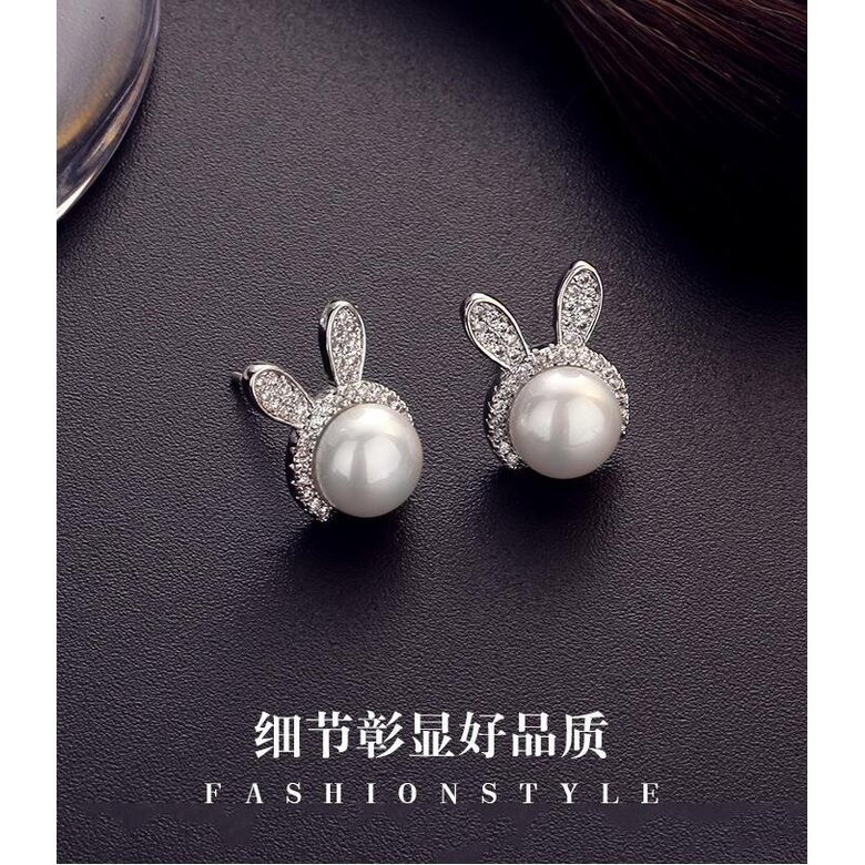 Wholesale Fashion  bunny rabbit stud earrings pearl jewelry gifts Cute animal Rhinestone Earring for women girls VGE100 3