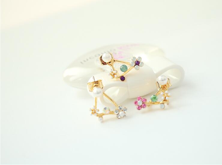 Wholesale Korean Jewelry Zircon Flower Pearl Geometry Stud Earrings For Women Statement Ear Jewelry VGE101 3