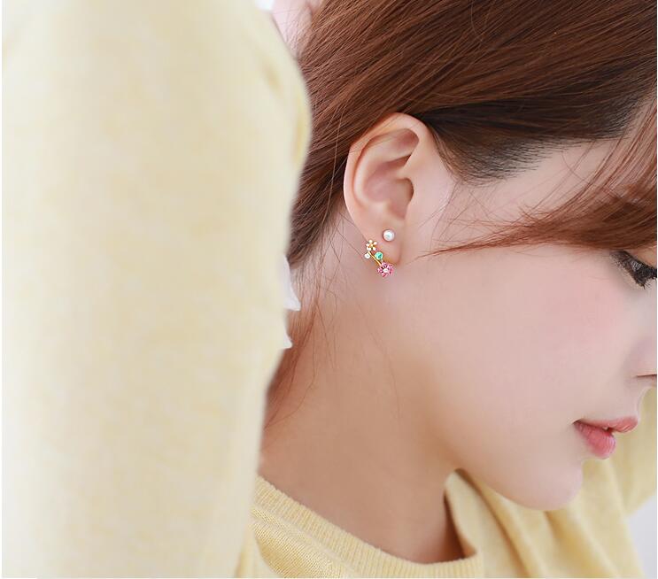 Wholesale Korean Jewelry Zircon Flower Pearl Geometry Stud Earrings For Women Statement Ear Jewelry VGE101 5