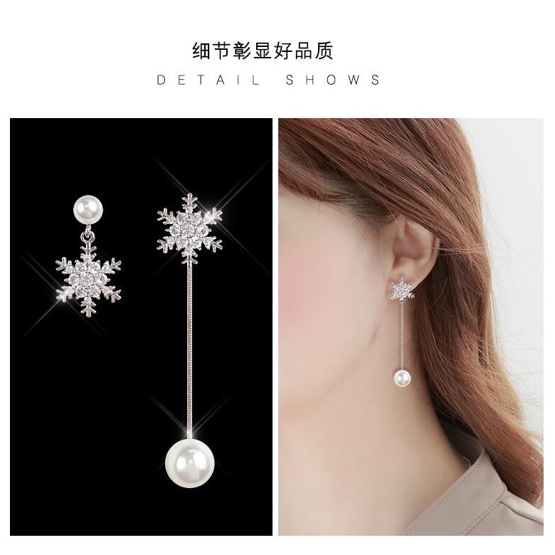 Wholesale 925 sterling silver fashion snowflake crystal pearl ladies stud earrings jewelry wholesale women Christmas gift VGE103 2
