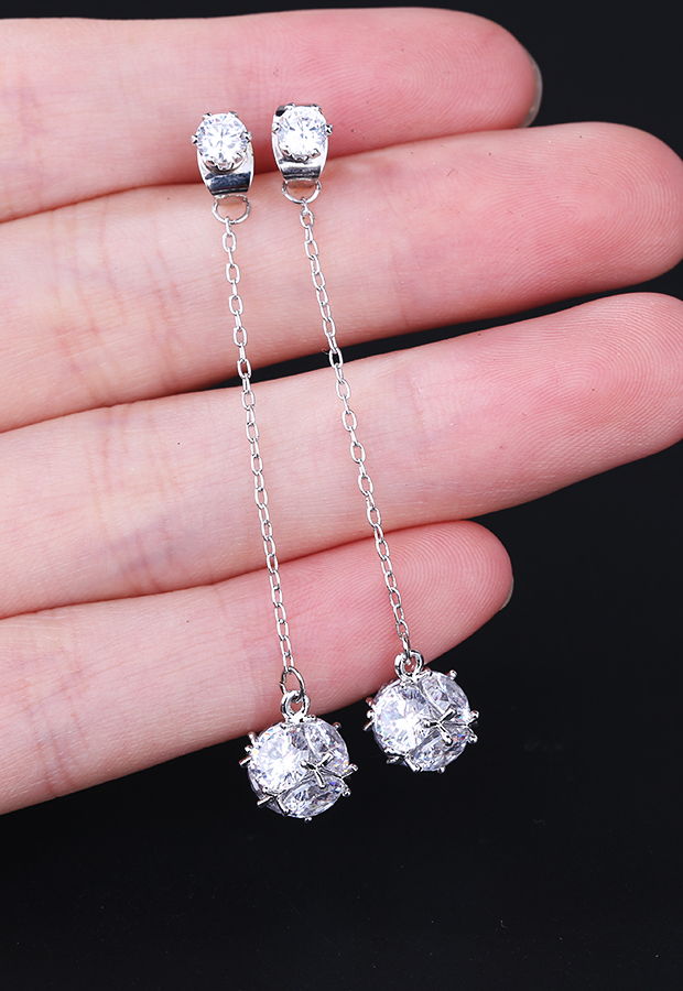 Wholesale Sparkling 925 Sterling Silver Earrings Full Crystal Beads Ball Zircon Long Tassel Earrings For Women  VGE106 2