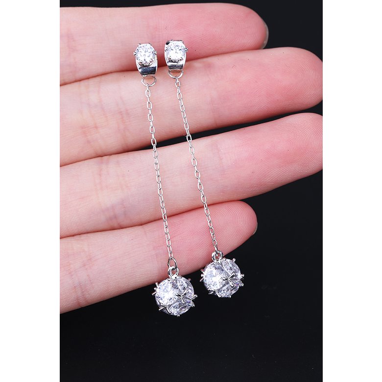 Wholesale Sparkling 925 Sterling Silver Earrings Full Crystal Beads Ball Zircon Long Tassel Earrings For Women  VGE106 2