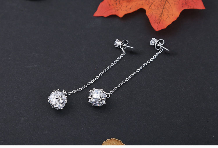 Wholesale Sparkling 925 Sterling Silver Earrings Full Crystal Beads Ball Zircon Long Tassel Earrings For Women  VGE106 6