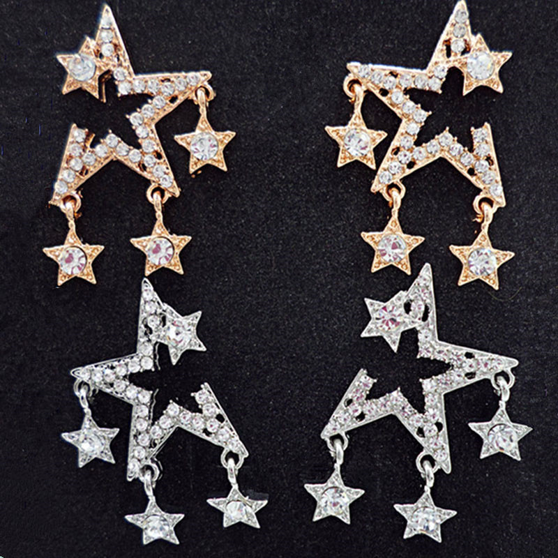 Wholesale Fashion atmospheric  hollow star earrings female wild zircon pentagram exaggerated personality earrings VGE107 2