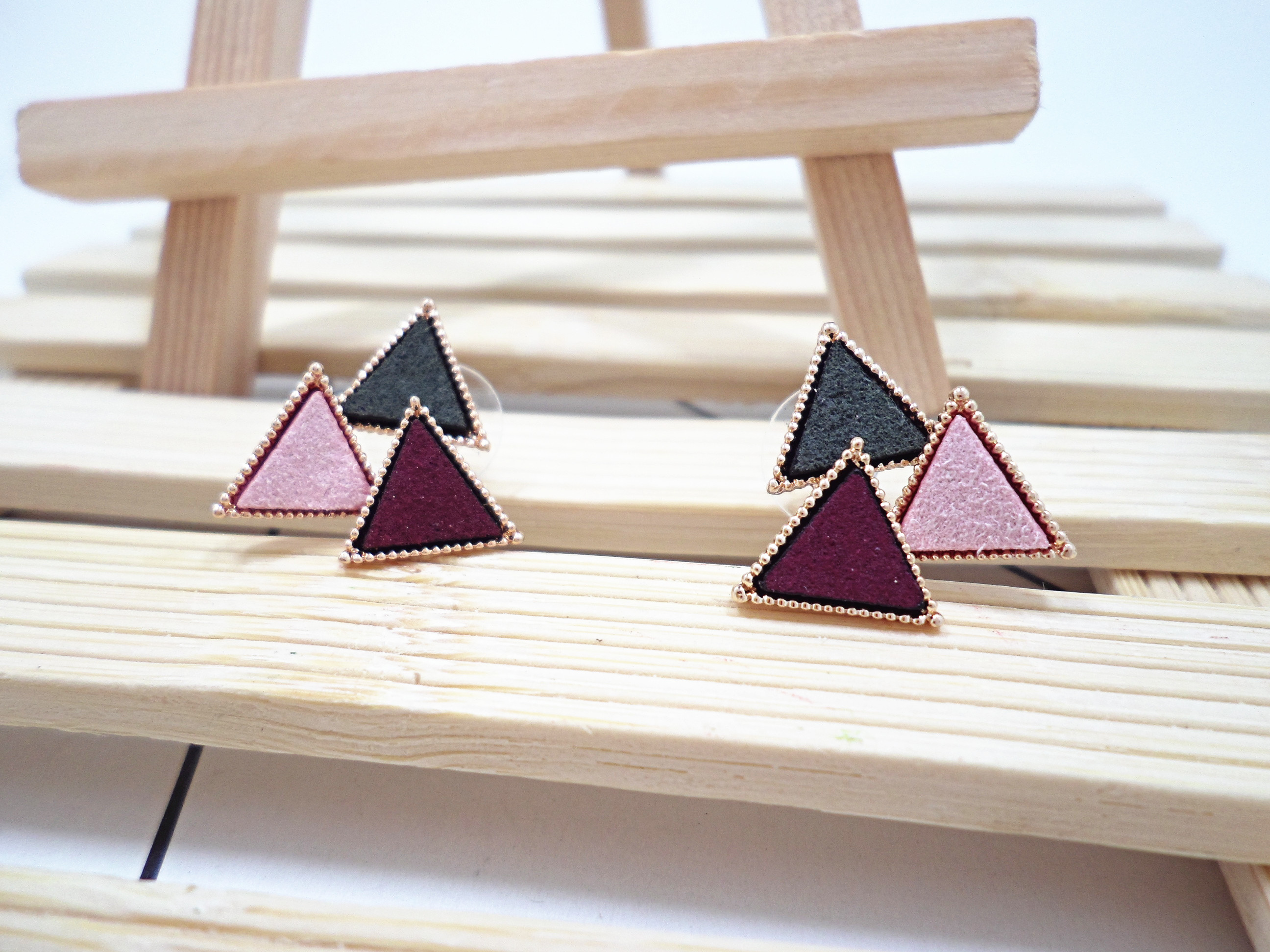 Wholesale Unique triangular geometry earrings fashion geometric shape earrings beautiful and colorful color matching earrings personality VGE109 1