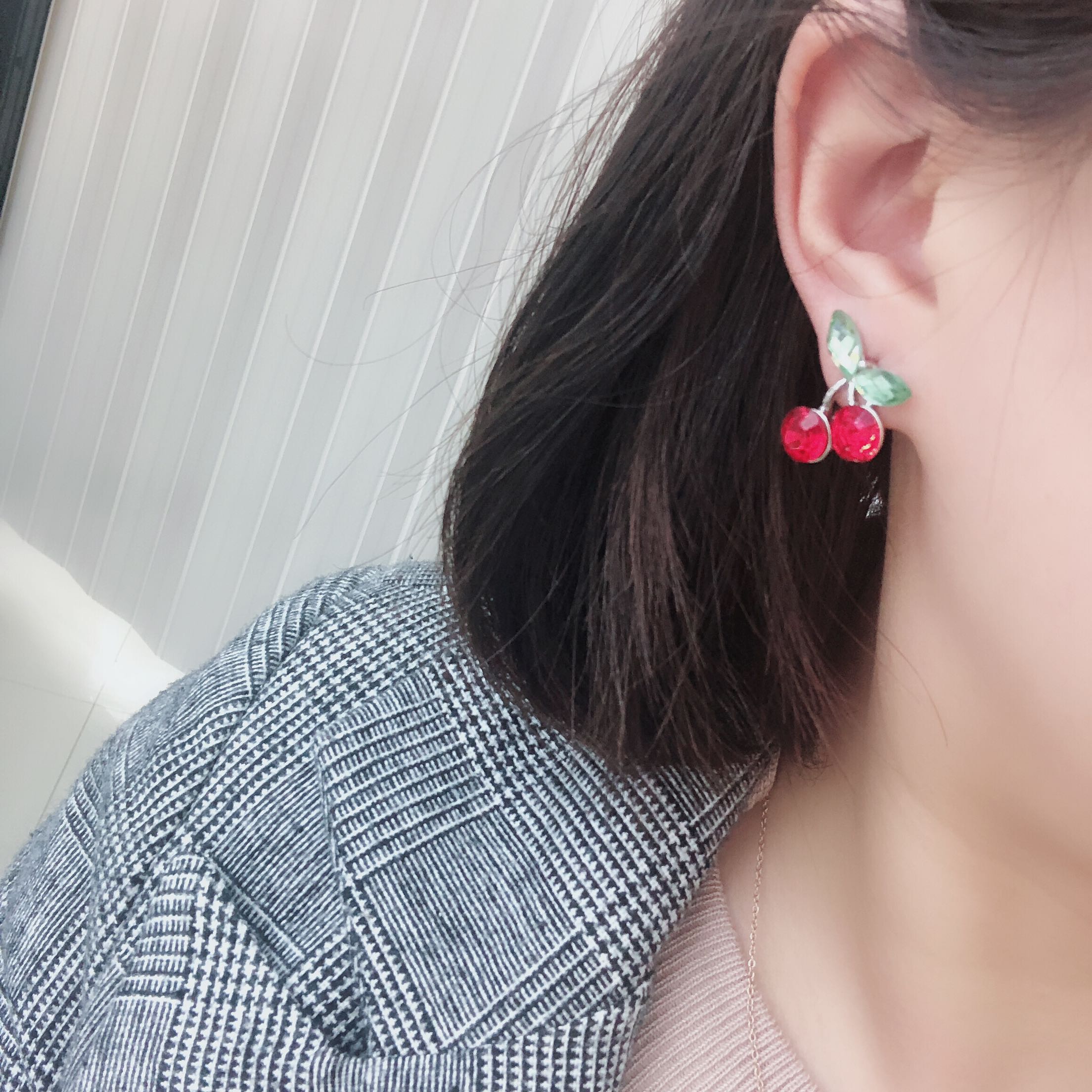 Wholesale Cute Red Cherry Crystal Earring 2020 New Romantic Sweet Fruit Geometric Korean Earrings for Women Girl Party Delicate Jewelry VGE110 0