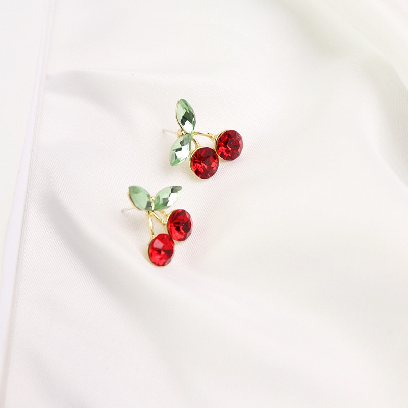 Wholesale Cute Red Cherry Crystal Earring 2020 New Romantic Sweet Fruit Geometric Korean Earrings for Women Girl Party Delicate Jewelry VGE110 1