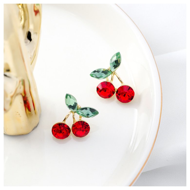 Wholesale Cute Red Cherry Crystal Earring 2020 New Romantic Sweet Fruit Geometric Korean Earrings for Women Girl Party Delicate Jewelry VGE110 2
