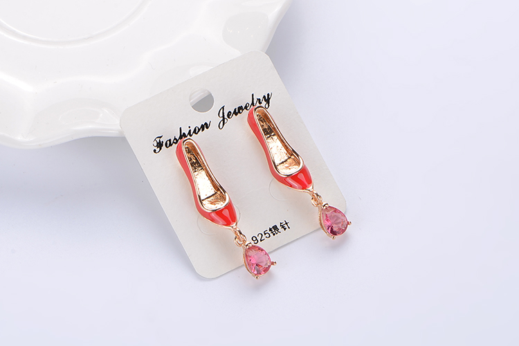 Wholesale New Jewelry High Quality Red High Heels Female Crystal Pendant Earrings Hollow Earrings Korean Jewelry Glass Copper Earrings VGE111 2