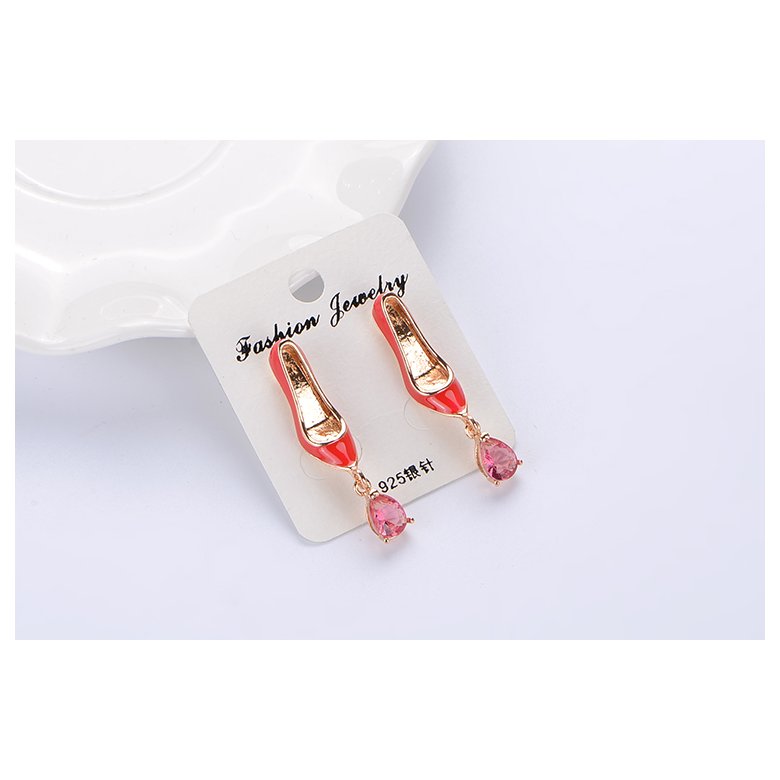 Wholesale New Jewelry High Quality Red High Heels Female Crystal Pendant Earrings Hollow Earrings Korean Jewelry Glass Copper Earrings VGE111 2