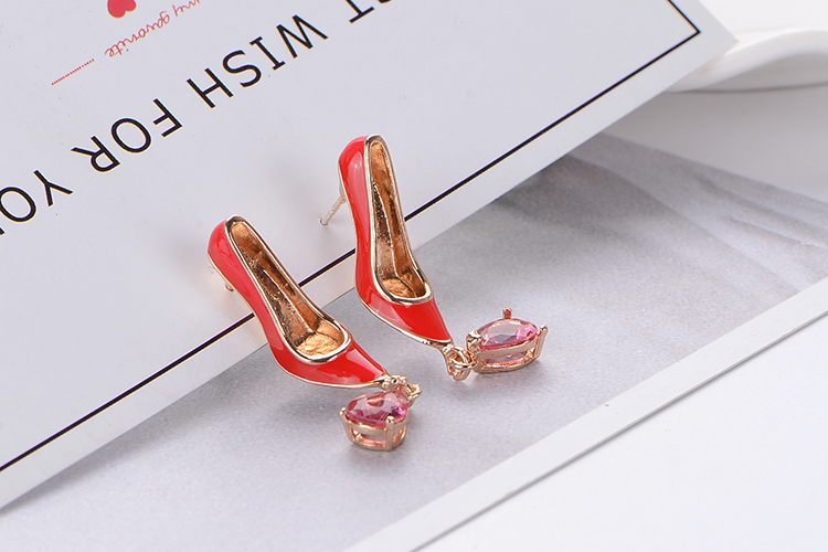 Wholesale New Jewelry High Quality Red High Heels Female Crystal Pendant Earrings Hollow Earrings Korean Jewelry Glass Copper Earrings VGE111 3