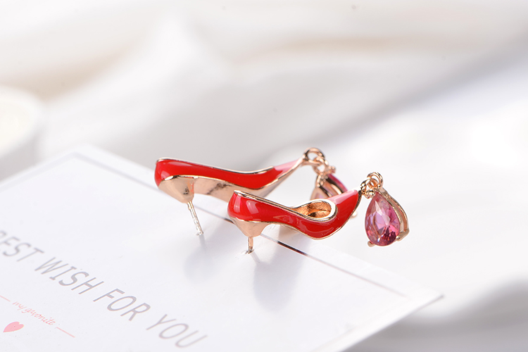 Wholesale New Jewelry High Quality Red High Heels Female Crystal Pendant Earrings Hollow Earrings Korean Jewelry Glass Copper Earrings VGE111 5