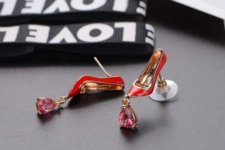 Wholesale New Jewelry High Quality Red High Heels Female Crystal Pendant Earrings Hollow Earrings Korean Jewelry Glass Copper Earrings VGE111 6