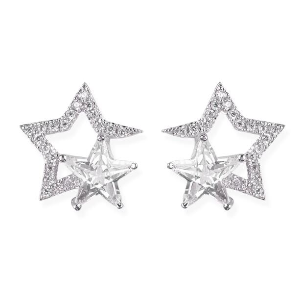 Wholesale Zircon Pentagram star Stud Earrings High Quality Jewelry For Women Silver Color Earrings Party Jewelry Gifts VGE114 0