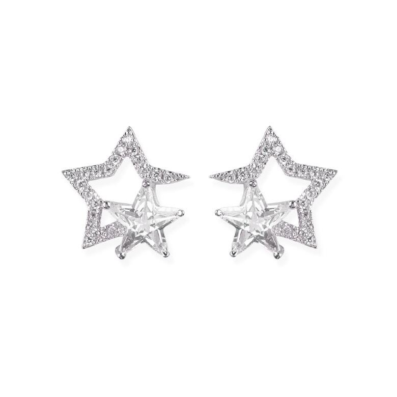 Wholesale Zircon Pentagram star Stud Earrings High Quality Jewelry For Women Silver Color Earrings Party Jewelry Gifts VGE114 0
