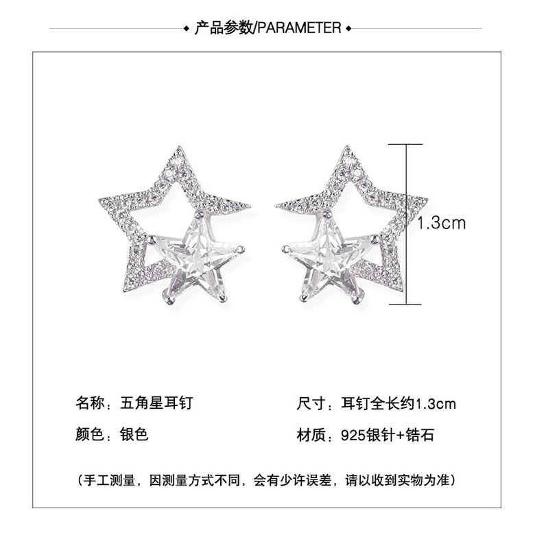 Wholesale Zircon Pentagram star Stud Earrings High Quality Jewelry For Women Silver Color Earrings Party Jewelry Gifts VGE114 2