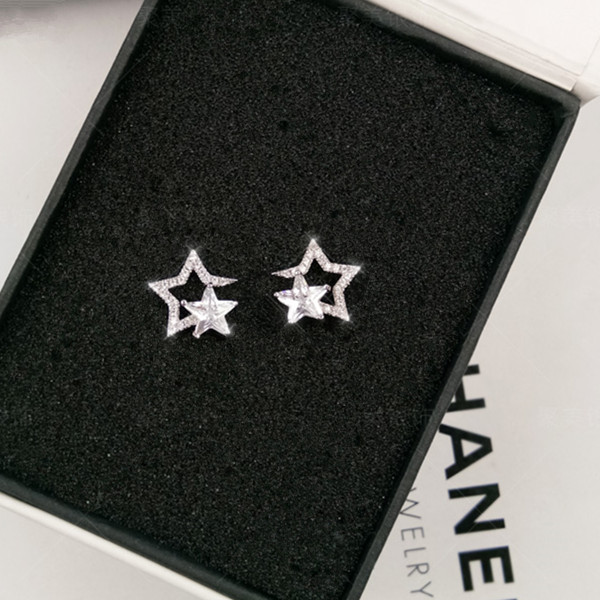 Wholesale Zircon Pentagram star Stud Earrings High Quality Jewelry For Women Silver Color Earrings Party Jewelry Gifts VGE114 3