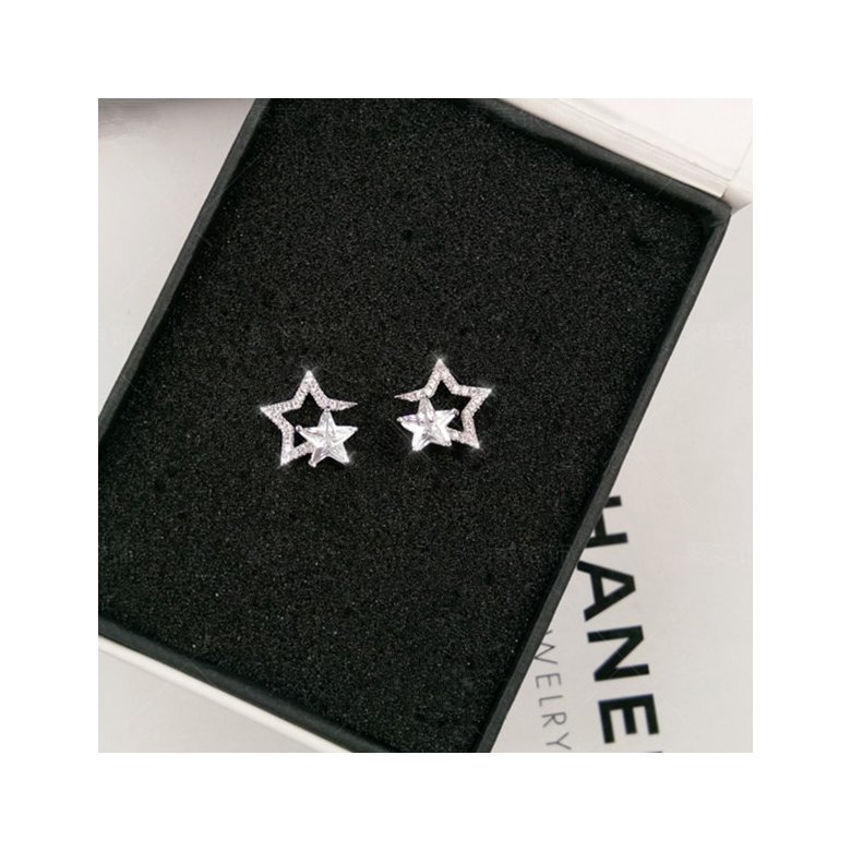 Wholesale Zircon Pentagram star Stud Earrings High Quality Jewelry For Women Silver Color Earrings Party Jewelry Gifts VGE114 3