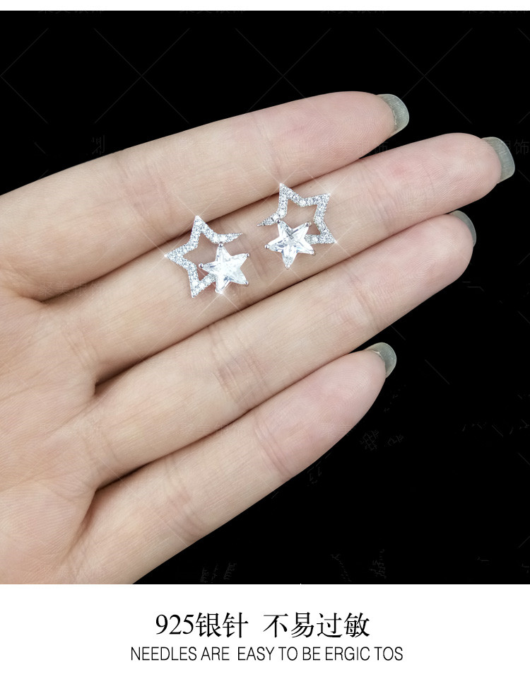 Wholesale Zircon Pentagram star Stud Earrings High Quality Jewelry For Women Silver Color Earrings Party Jewelry Gifts VGE114 4