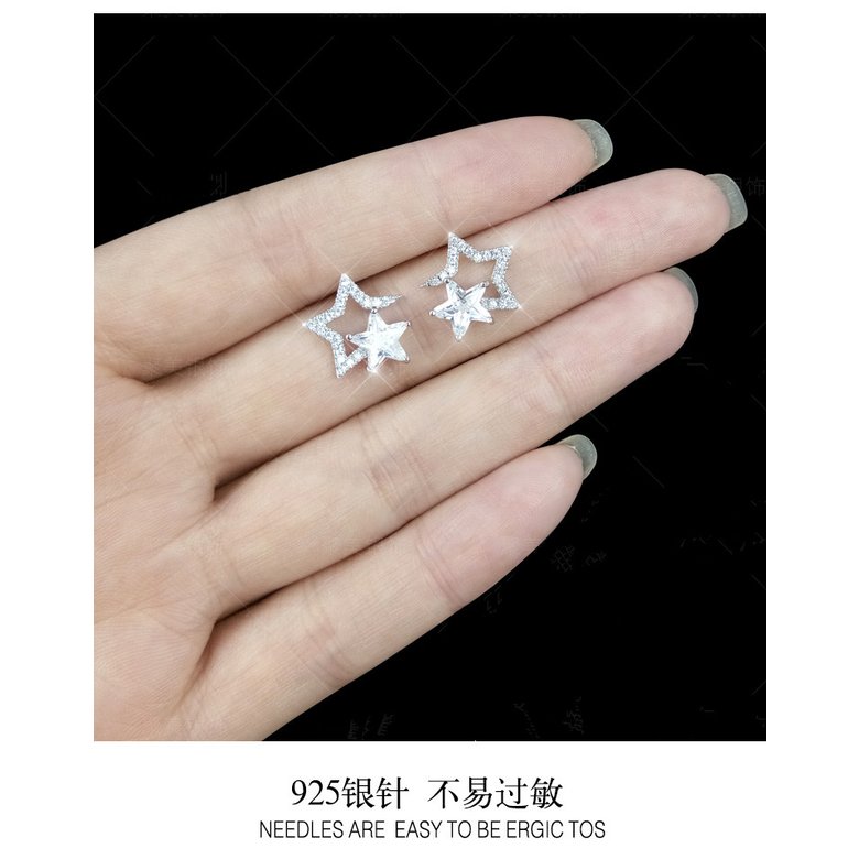 Wholesale Zircon Pentagram star Stud Earrings High Quality Jewelry For Women Silver Color Earrings Party Jewelry Gifts VGE114 4
