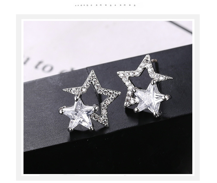 Wholesale Zircon Pentagram star Stud Earrings High Quality Jewelry For Women Silver Color Earrings Party Jewelry Gifts VGE114 6