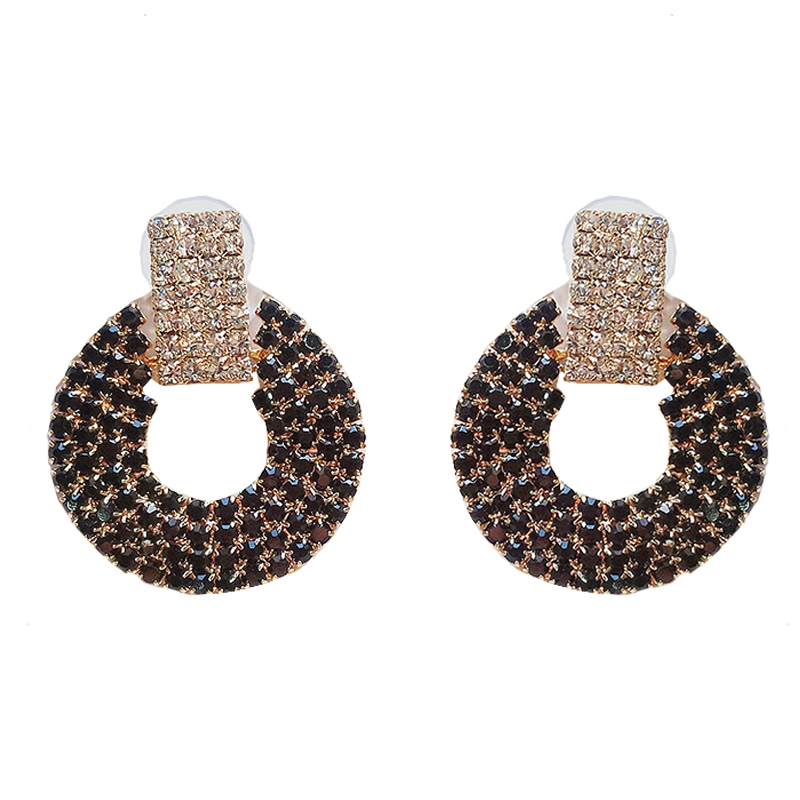 Wholesale New design fashion hanging earrings geometric round shiny rhinestone earrings women's jewelry wholesale VGE115 1