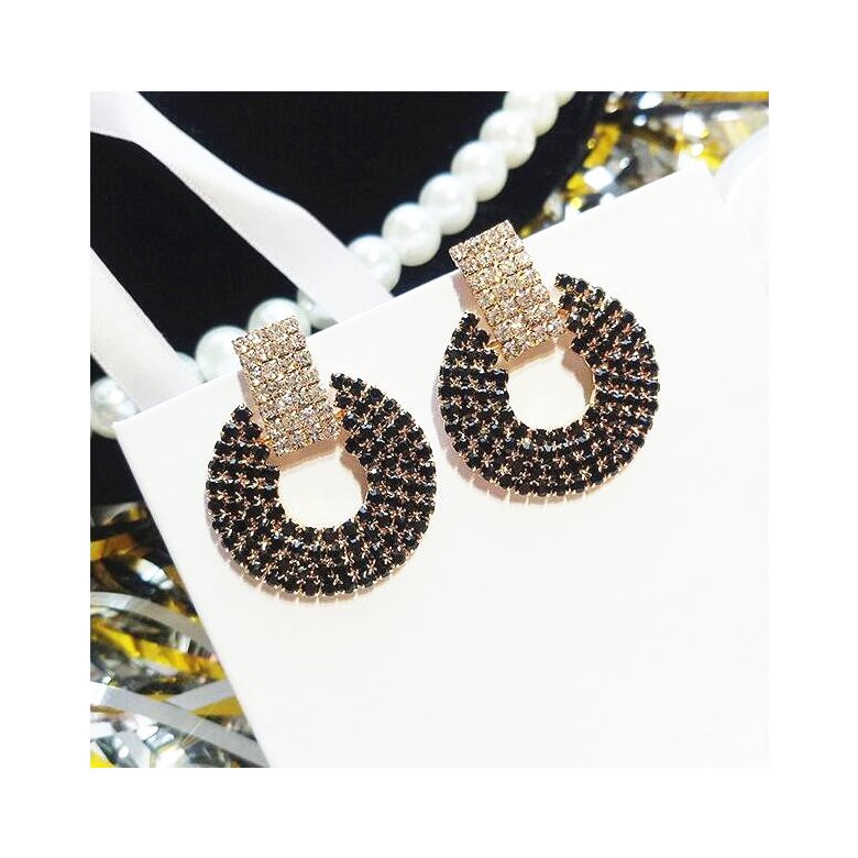 Wholesale New design fashion hanging earrings geometric round shiny rhinestone earrings women's jewelry wholesale VGE115 3