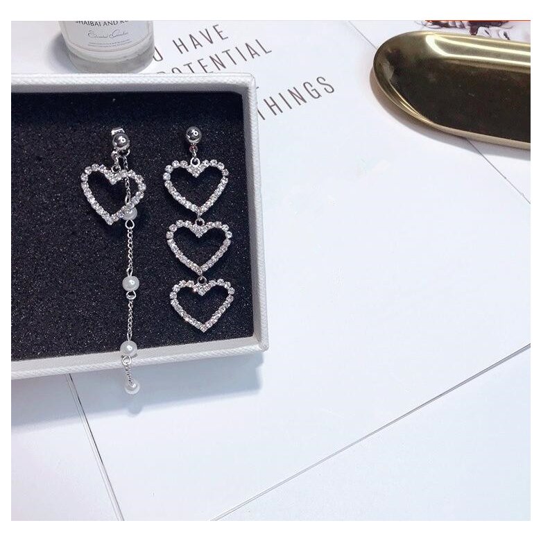 Wholesale Girl Heart-shaped Asymmetric Earrings Simple Rhinestone Pearl Chain Earrings Jewelry  Long Earrings VGE118 0