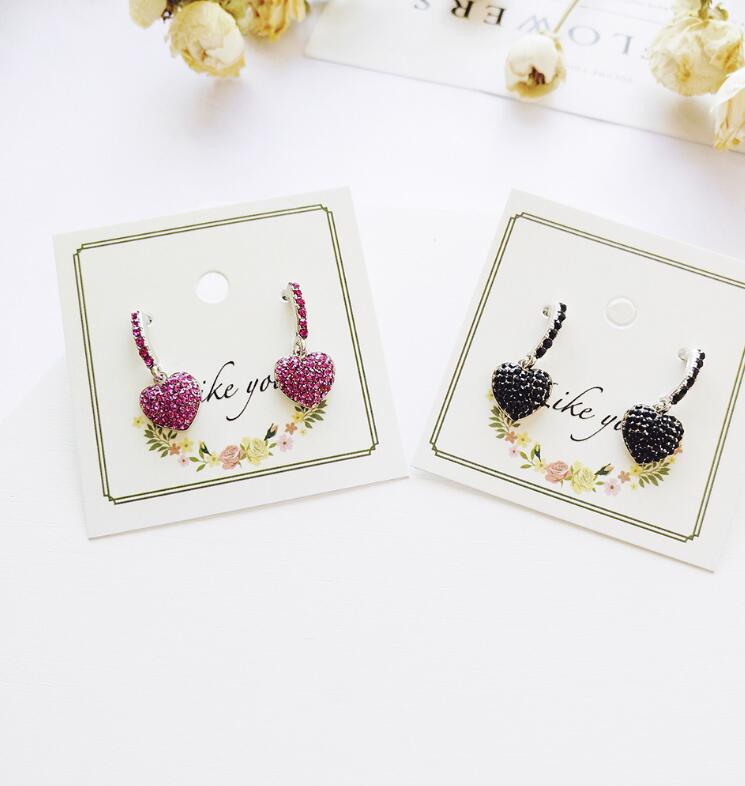 Wholesale Love Heart Earrings Sweet Pink Gifts for Women Girlfriend Girls Shine Sequins Imitation Rhinestone Korean Style Daily Ear Stud VGE119 4