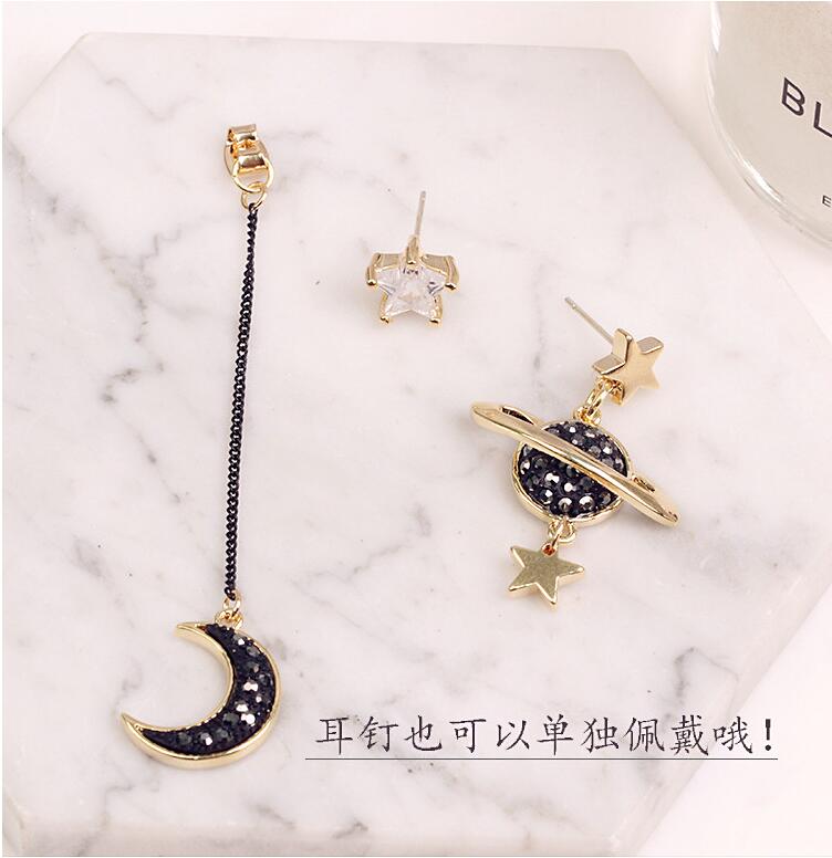 Wholesale Fashion Moon star tassel earrings asymmetric stud earrings woman contracted temperament astronauts earrings for women jewelry VGE120 5