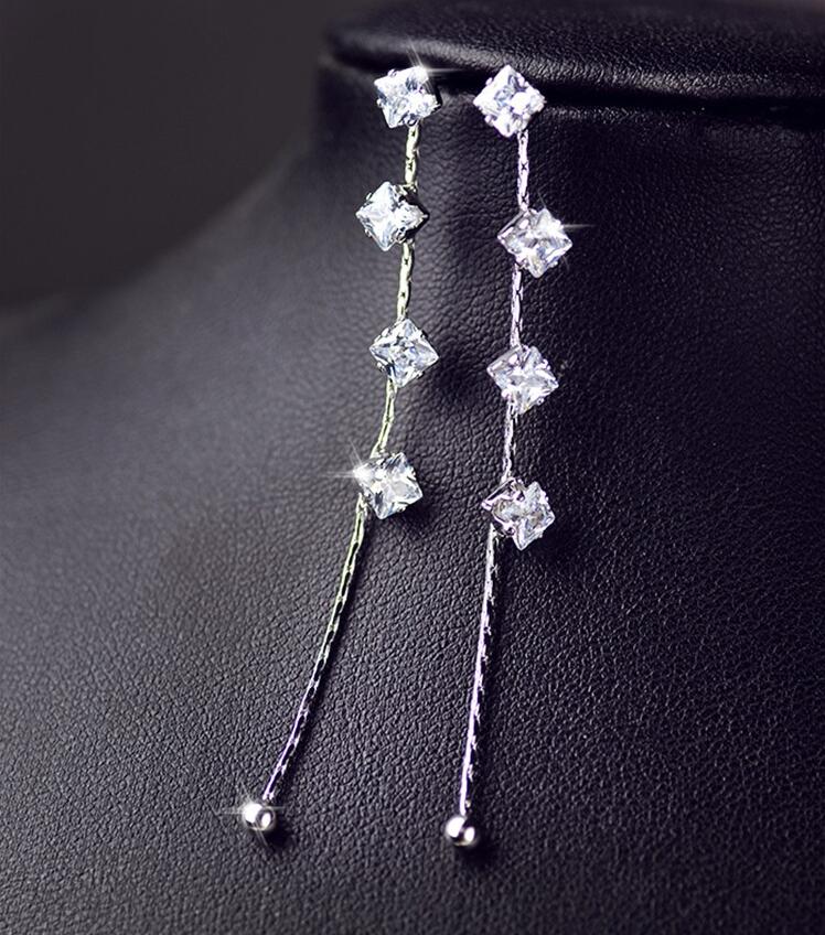 Wholesale The New Fashion Jewelry Shining Crystal Earrings For Women Cubic Zircon Tassel 925 Sterling Silver Dangle Earrings High Quality VGE121 2