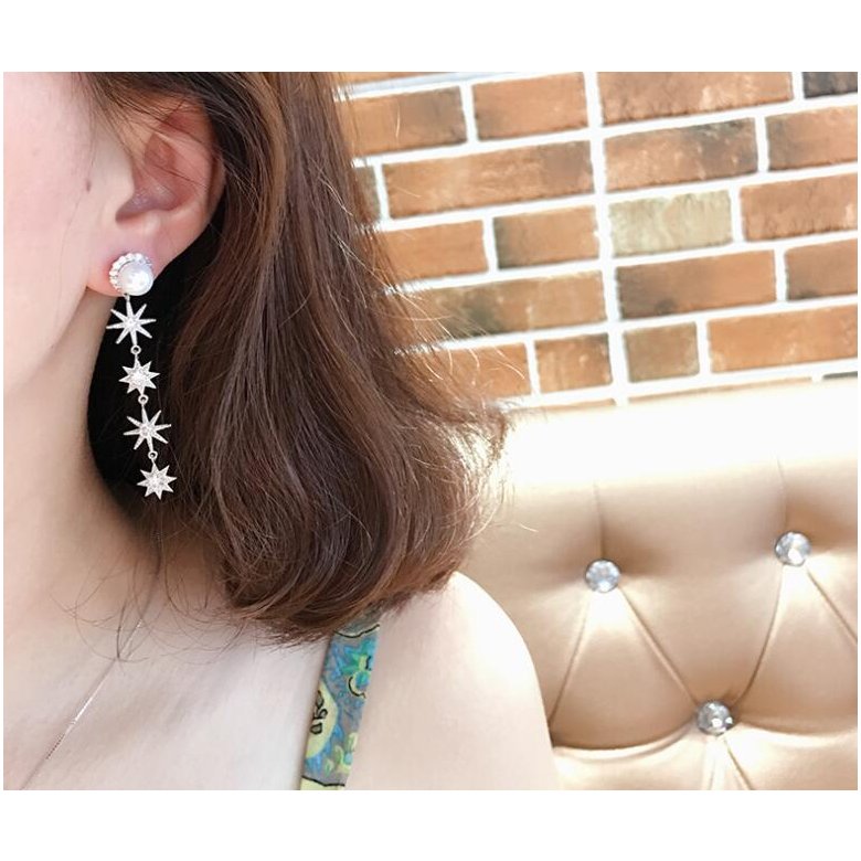 Wholesale Elegant imitation pearl Star Long Tassel ear nail exquisite Prevent Allergy EarringFashion Personality Pendant High Quality VGE122 2