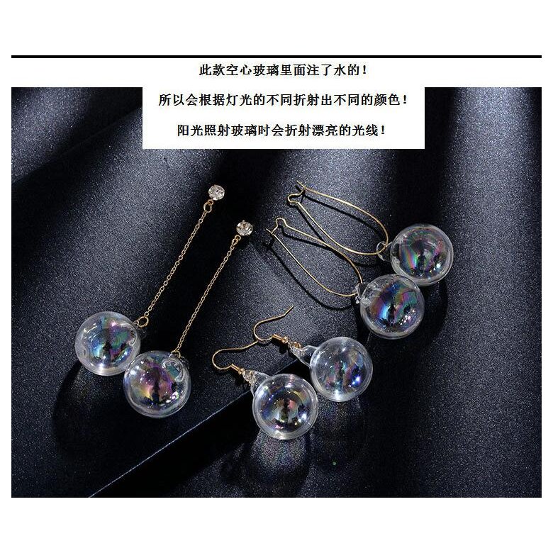 Wholesale New Fashion Women Transparent Glass Long Water Ball Dangle Earrings For Girls Drop Earrings Party Jewelry Accessories VGE124 4