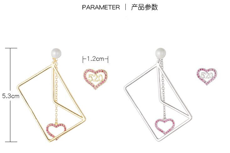 Wholesale Heart envelope Long Drop Earrings For women crystal Geometric dangling Earring wedding Jewelry VGE131 0