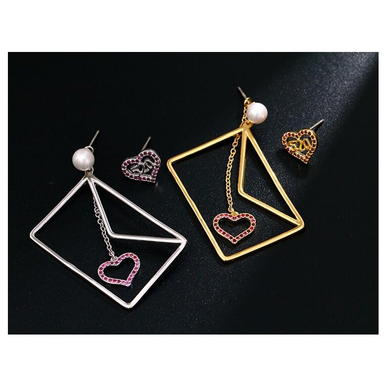 Wholesale Heart envelope Long Drop Earrings For women crystal Geometric dangling Earring wedding Jewelry VGE131 3