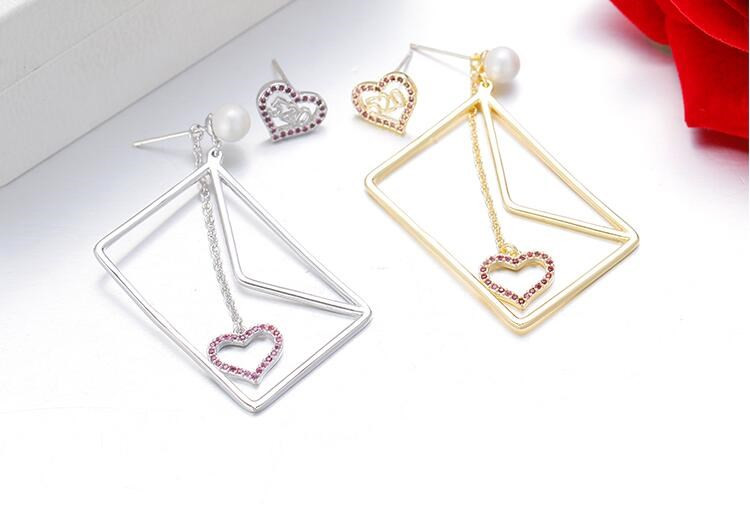 Wholesale Heart envelope Long Drop Earrings For women crystal Geometric dangling Earring wedding Jewelry VGE131 4
