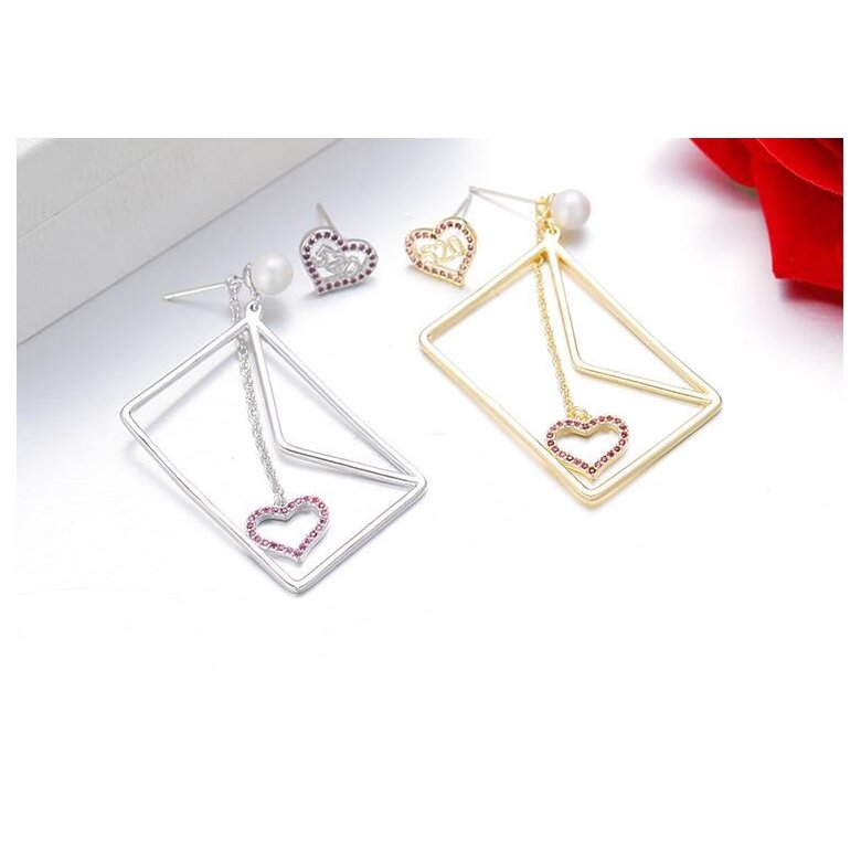 Wholesale Heart envelope Long Drop Earrings For women crystal Geometric dangling Earring wedding Jewelry VGE131 4