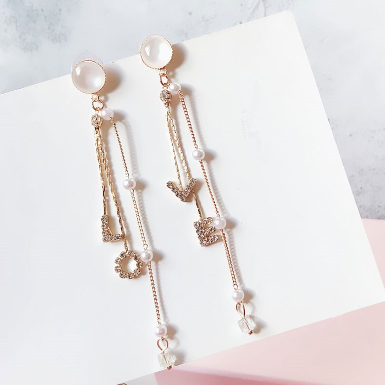 Wholesale Women Earrings Set Elegant Pearl Crystal LOVE Letter Pendant Tassel Long Gold Earring Classic Wedding Party Jewelry VGE134 0
