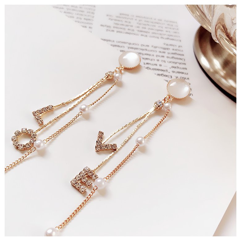 Wholesale Women Earrings Set Elegant Pearl Crystal LOVE Letter Pendant Tassel Long Gold Earring Classic Wedding Party Jewelry VGE134 4