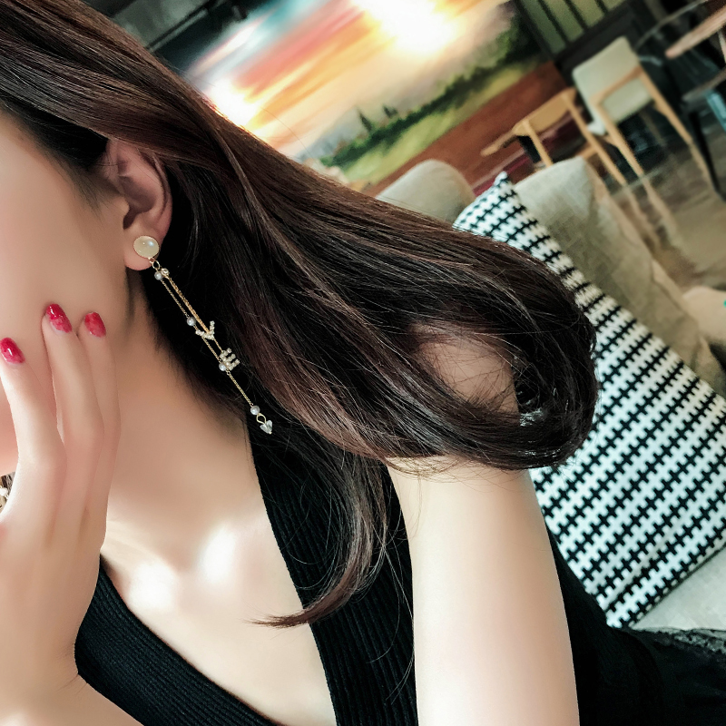 Wholesale Women Earrings Set Elegant Pearl Crystal LOVE Letter Pendant Tassel Long Gold Earring Classic Wedding Party Jewelry VGE134 5