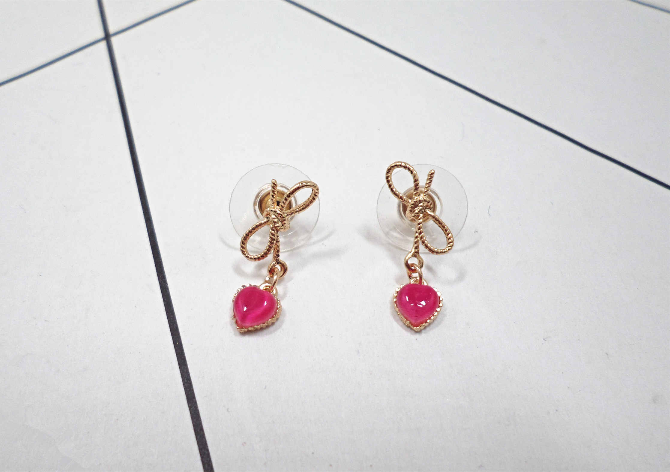 Wholesale Bowknot Heart Earrings for Women Girl Elegant Gold Color Alloy Shiny crystal Earrings Wedding Jewelry VGE135 3