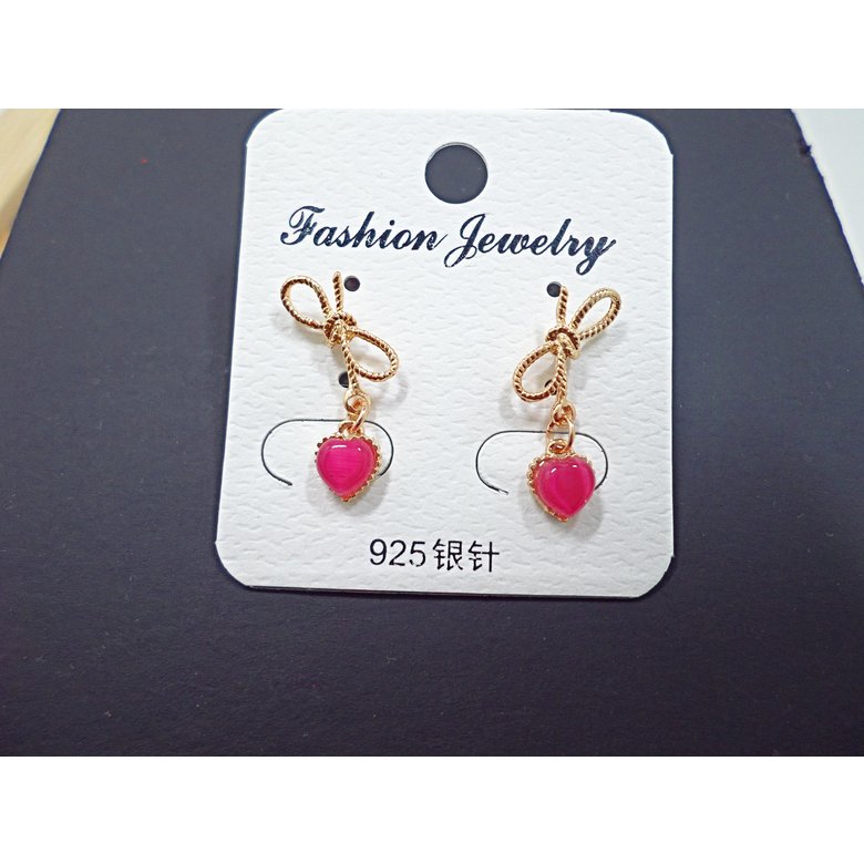Wholesale Bowknot Heart Earrings for Women Girl Elegant Gold Color Alloy Shiny crystal Earrings Wedding Jewelry VGE135 4