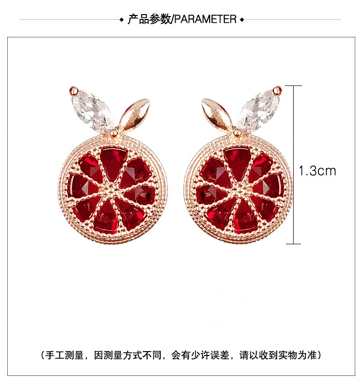 Wholesale  Korean Fashion Red Crystal Grapefruit Stud Earrings Zircon Fruit Earring Women Lovely Birthday Cute Jewelry VGE136 0