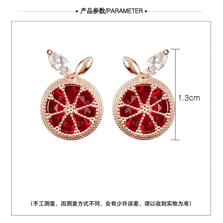 Wholesale  Korean Fashion Red Crystal Grapefruit Stud Earrings Zircon Fruit Earring Women Lovely Birthday Cute Jewelry VGE136 0