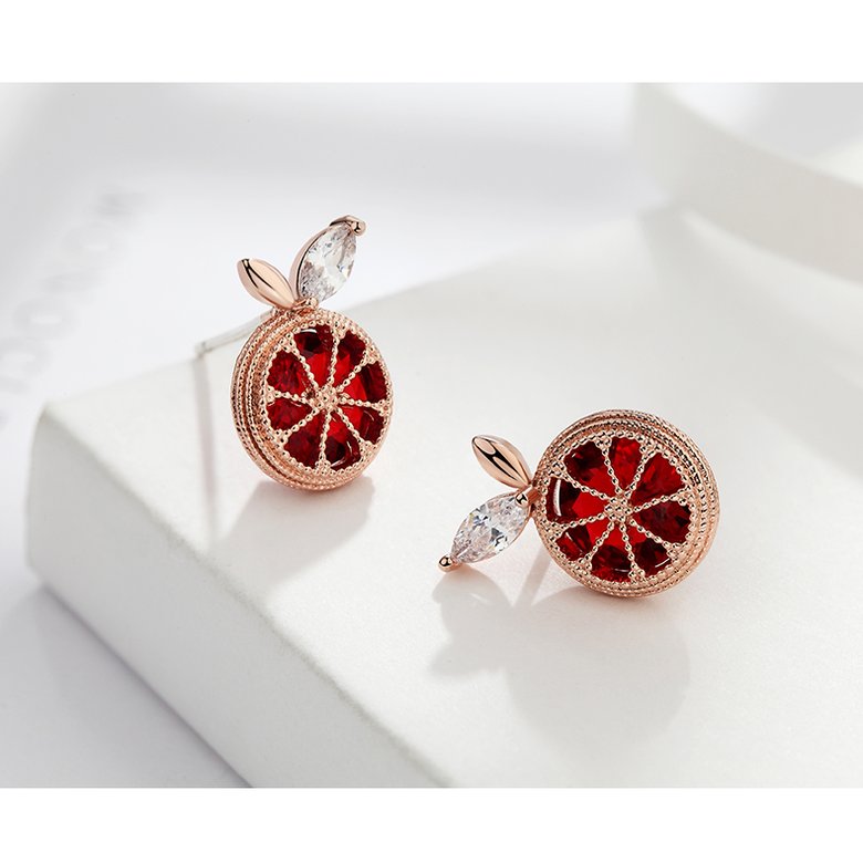 Wholesale  Korean Fashion Red Crystal Grapefruit Stud Earrings Zircon Fruit Earring Women Lovely Birthday Cute Jewelry VGE136 2