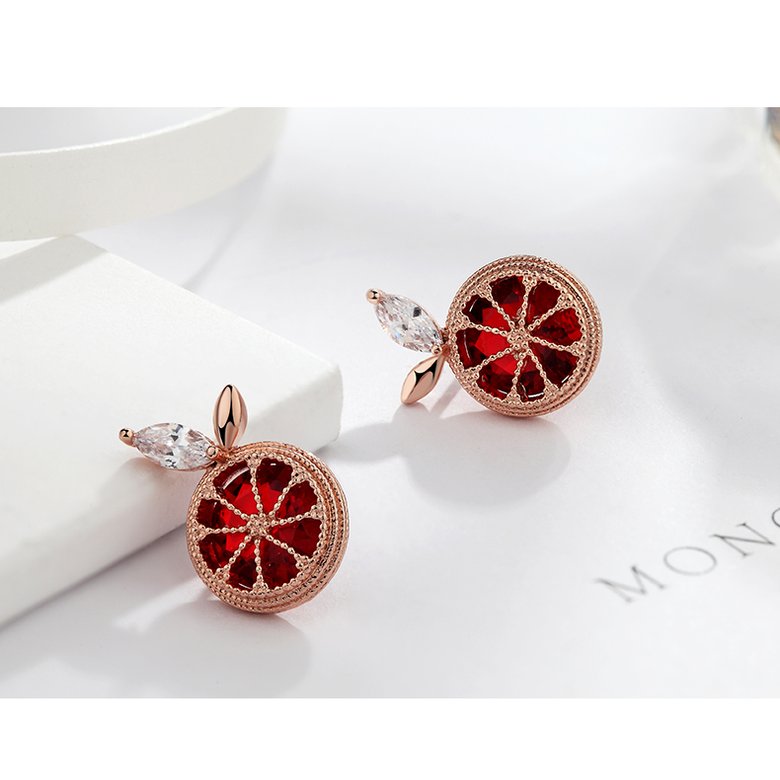 Wholesale  Korean Fashion Red Crystal Grapefruit Stud Earrings Zircon Fruit Earring Women Lovely Birthday Cute Jewelry VGE136 4