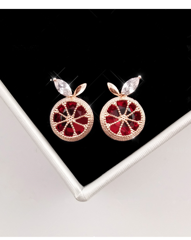 Wholesale  Korean Fashion Red Crystal Grapefruit Stud Earrings Zircon Fruit Earring Women Lovely Birthday Cute Jewelry VGE136 5