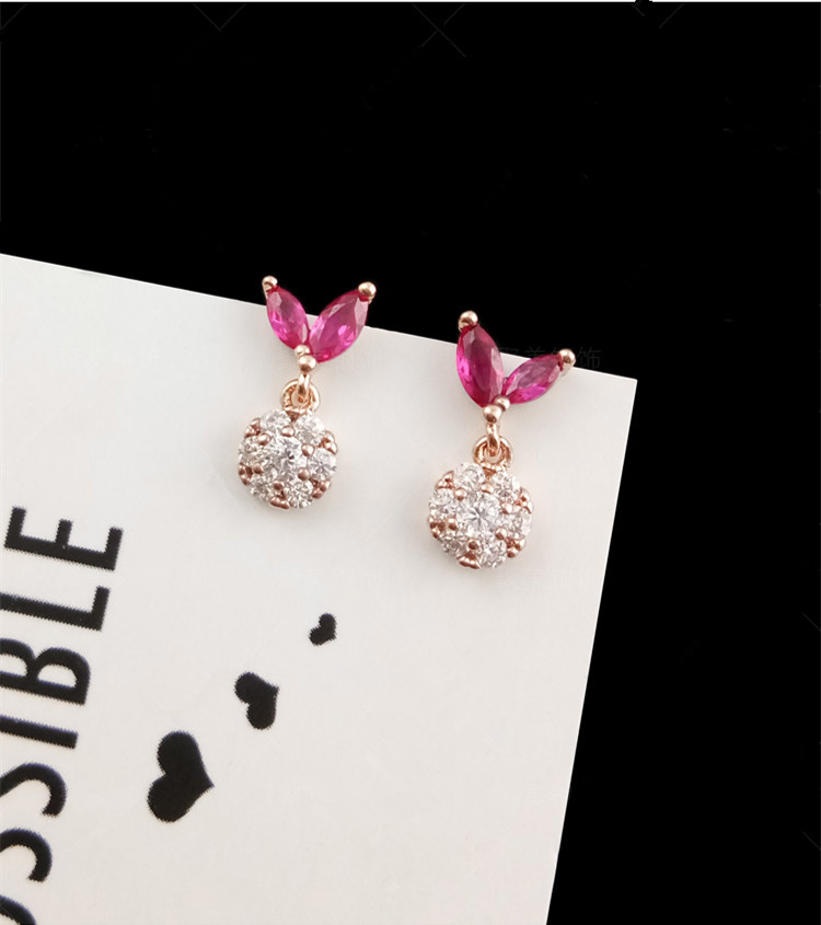 Wholesale Fashion Creative Butterfly Flowers Crystal Dangle Earrings for Women Rose Gold Zircon Sweet ball Drop Earring Jewelry Gift VGE139 3