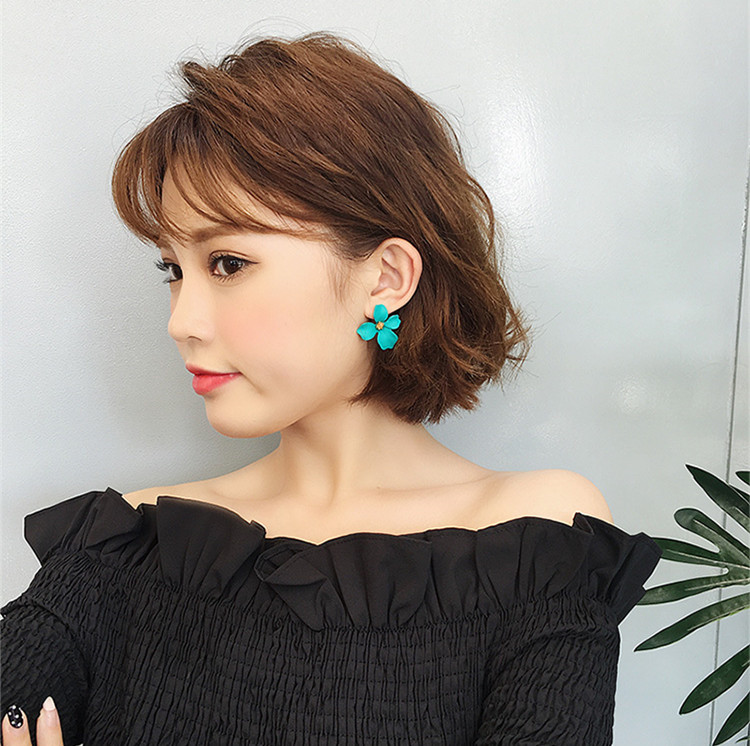 Wholesale New Style Spray Paint Big Flower Stud Earrings For Women Fashion Summer Accessories Elegant Sweet Brinco VGE141 3